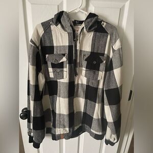 LFG Men’s Black & White Plaid Wool Blend Full Zip Shirt Jacket Size XL